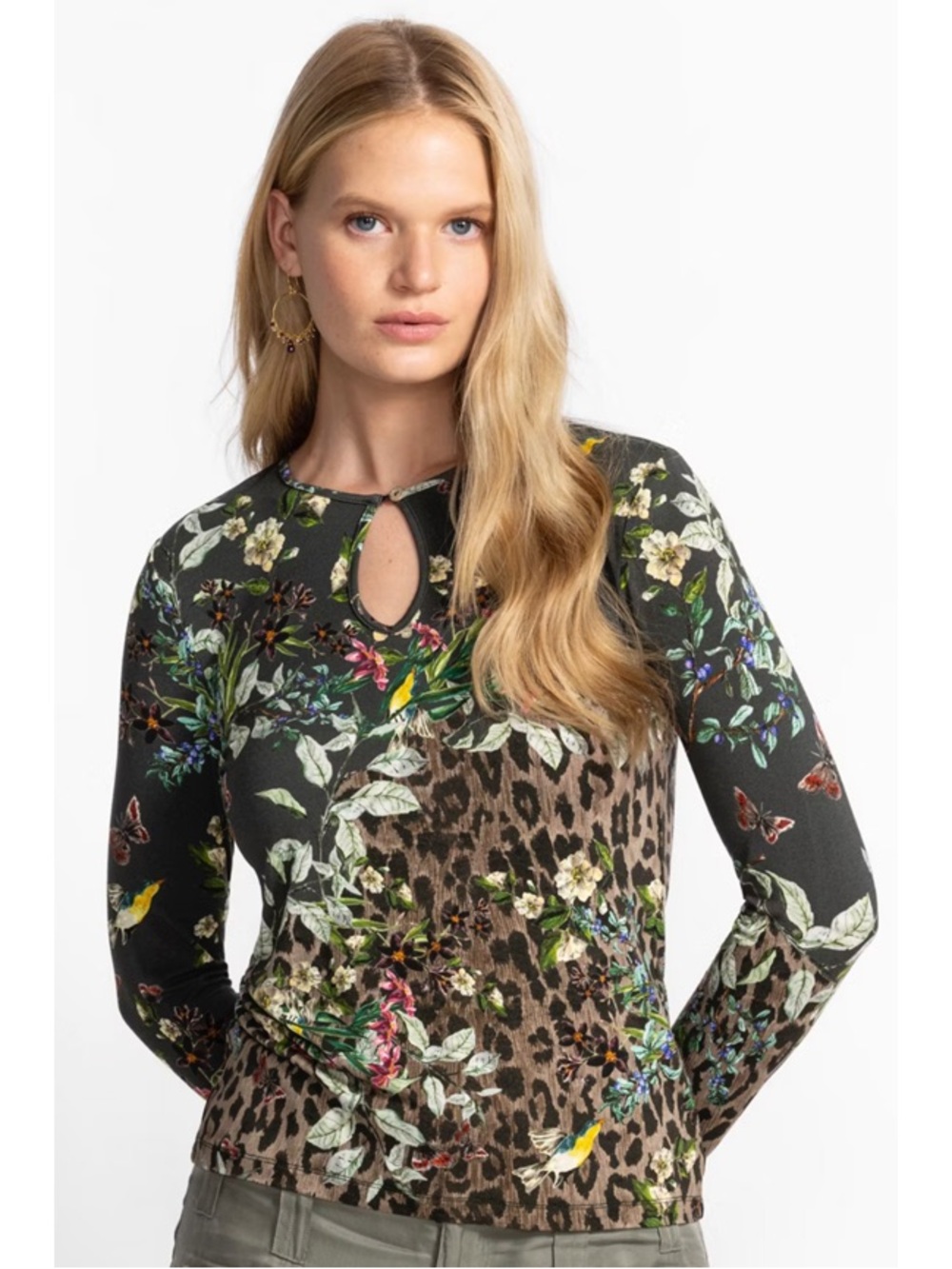 NWT Johnny Was Ashbird Keyhole Long Sleeve Tee